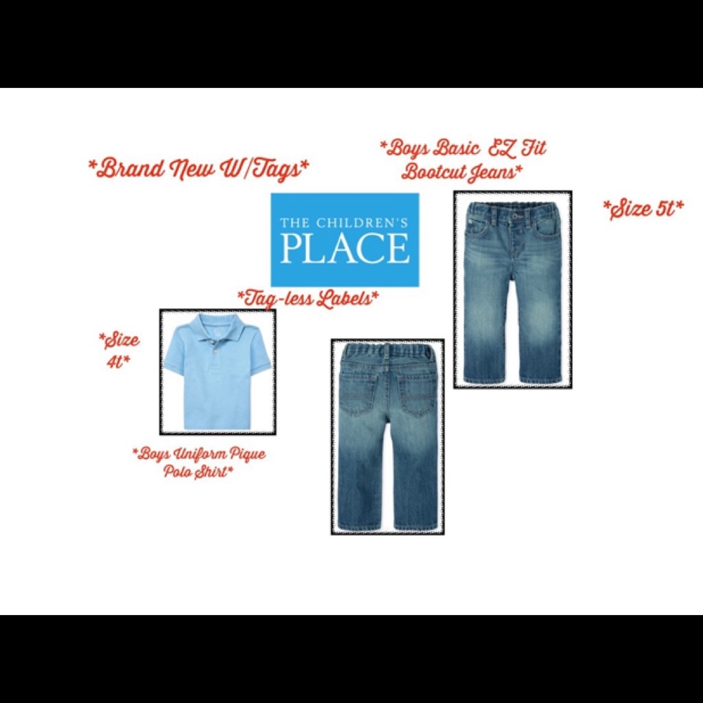 BNWTS*Boys Classic EZ Fit Bootcut Jeans AND 1-Boys Uniform Pique Polo Shirt